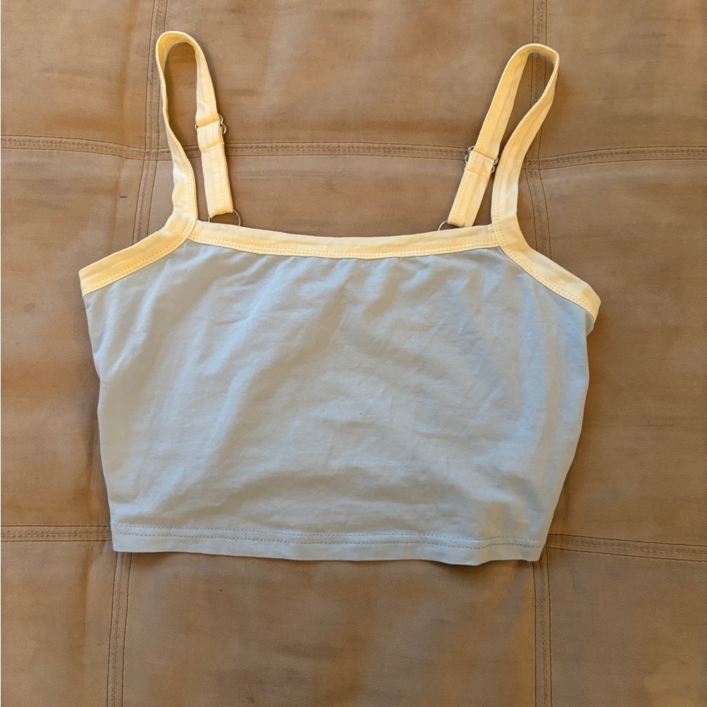 SHEIN Cropped Light Blue and Cream Tank Top Size Small